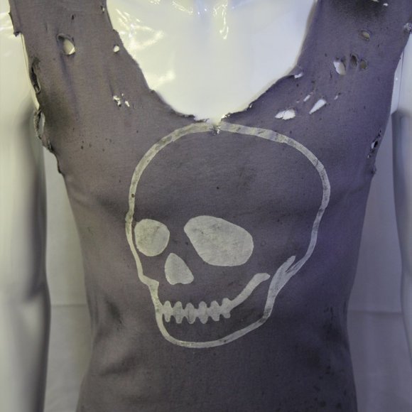 Skull T-shirt Handmade Distressed Destroyed Ripped - Picture 3 of 4